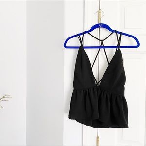 Black tank top, low back, babydoll style